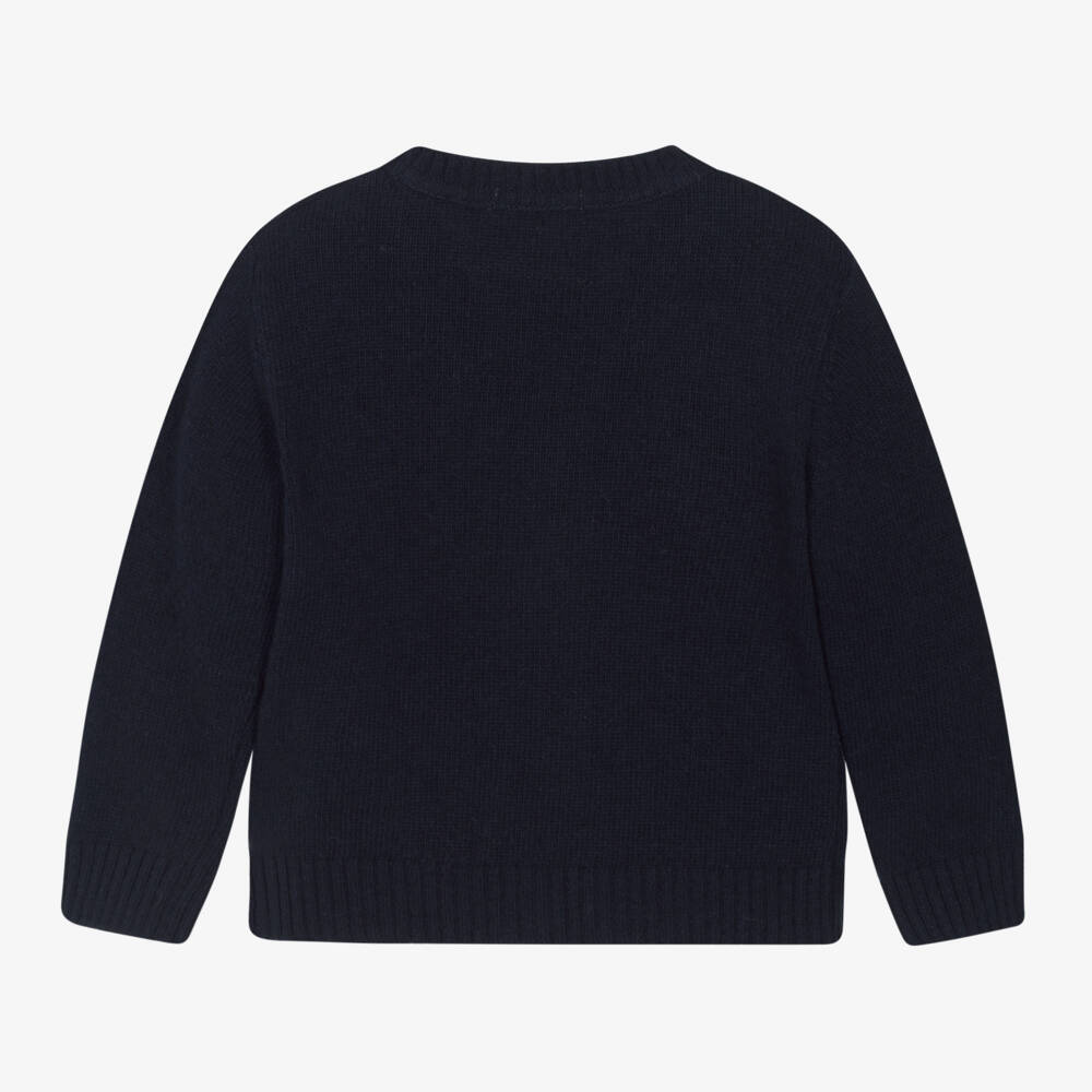 Piccola Speranza-Boys Navy Woolen Knit Cardigan | Childrensalon Outlet