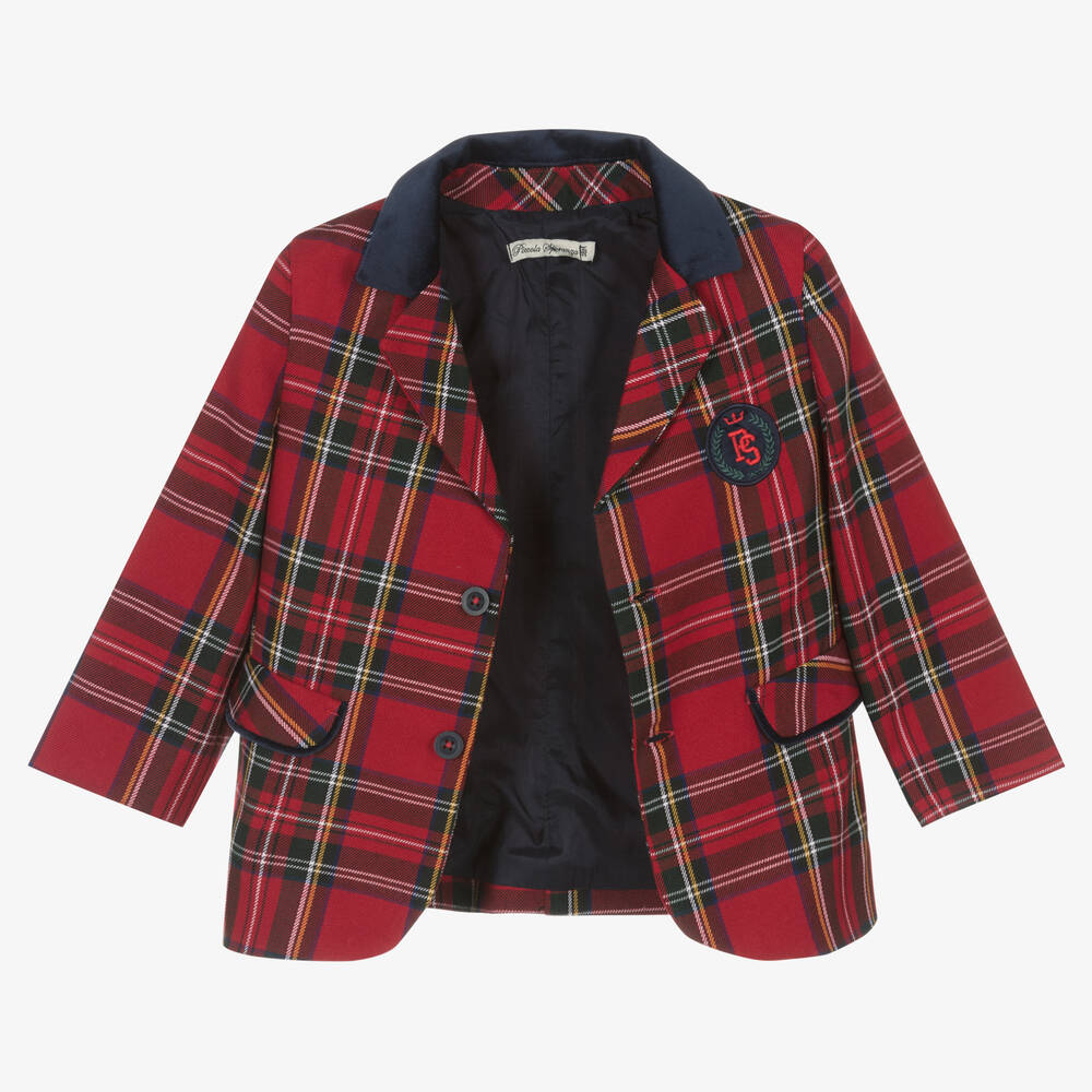 بيكولا سبيرانزا-جاكيت بلايزر مزيج تويل تارتان لون أحمر للأولاد | Childrensalon Outlet