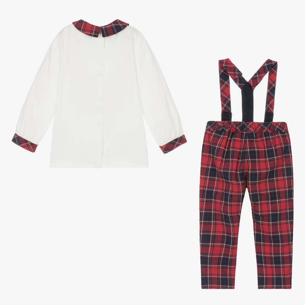 Piccola Speranza-Boys Red Tartan Cotton Trouser Set | Childrensalon Outlet
