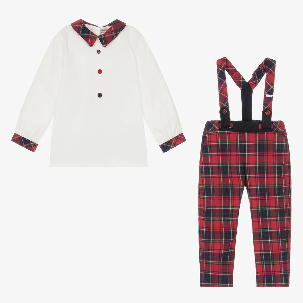 Piccola Speranza-Boys Red Tartan Cotton Trouser Set | Childrensalon Outlet