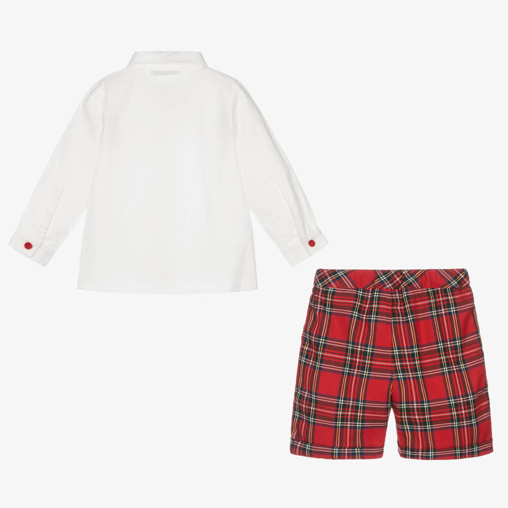 Piccola Speranza-Boys Red Tartan Shorts Set | Childrensalon Outlet
