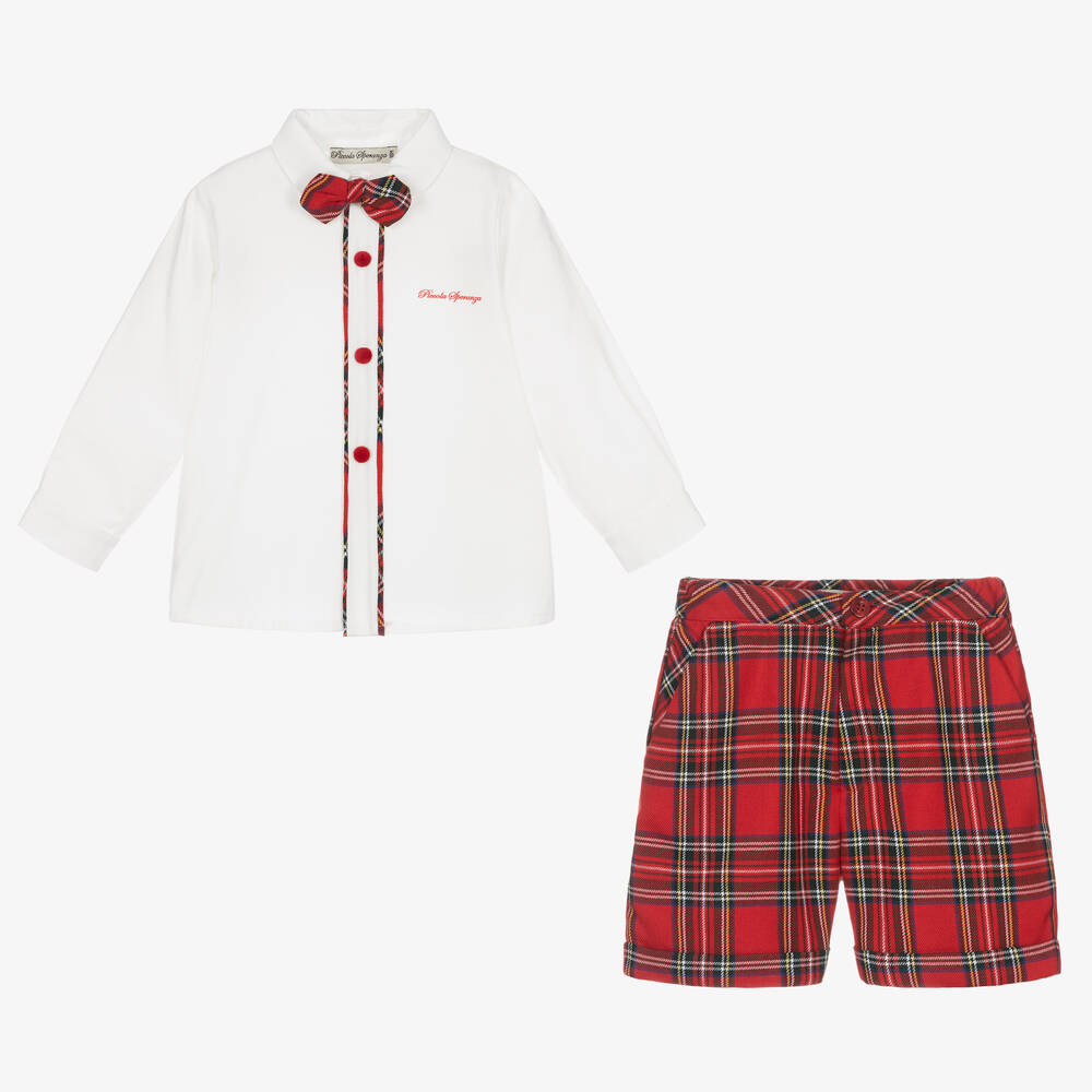 Piccola Speranza-Boys Red Tartan Shorts Set | Childrensalon Outlet