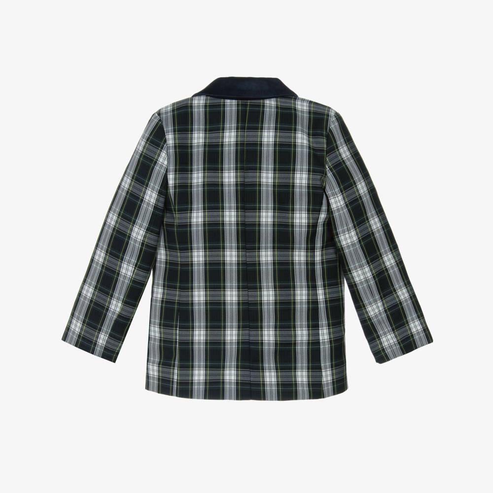 Piccola Speranza-Boys Tartan Blazer with Velvet Trim | Childrensalon Outlet