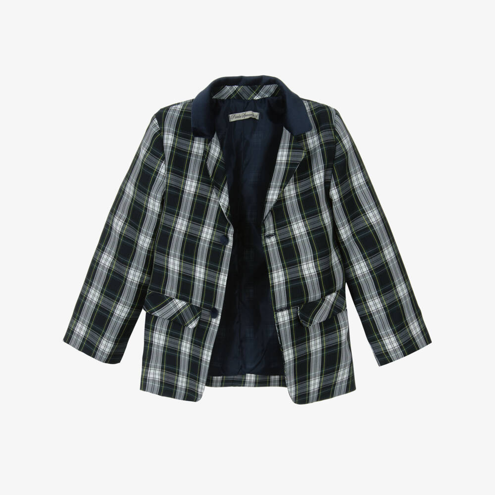 Piccola Speranza-Boys Tartan Blazer with Velvet Trim | Childrensalon Outlet