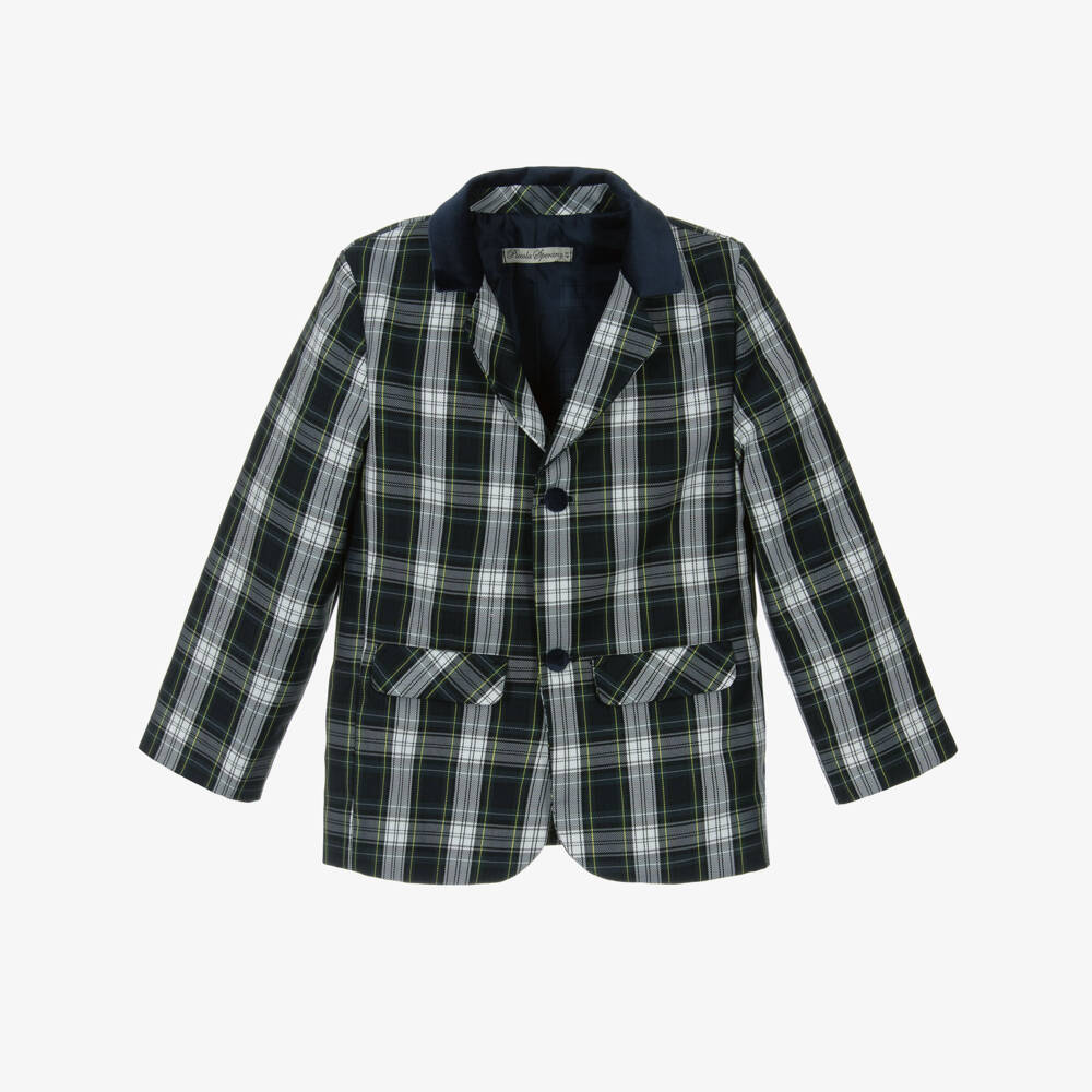 Piccola Speranza-Boys Tartan Blazer with Velvet Trim | Childrensalon Outlet