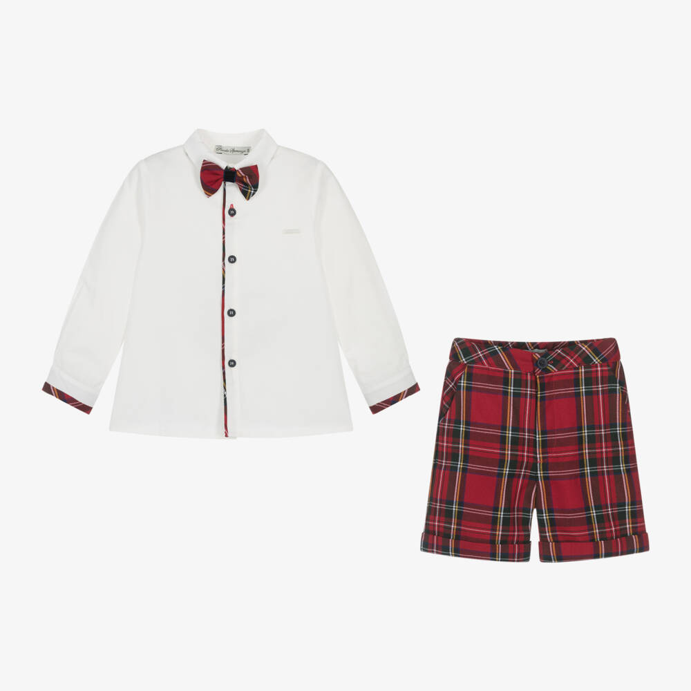 Piccola Speranza-Boys Tartan Red Shorts Ensemble | Childrensalon Outlet