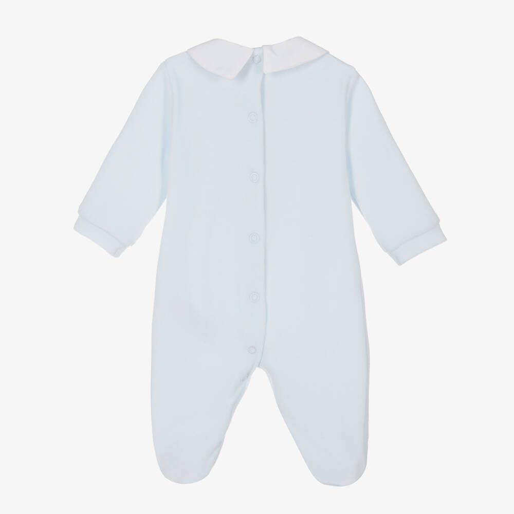 Piccola Speranza-Boys Velour Pale Blue Babygrow | Childrensalon Outlet