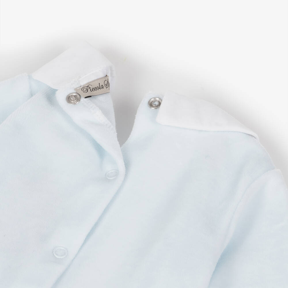 Piccola Speranza-Boys Velour Pale Blue Babygrow | Childrensalon Outlet