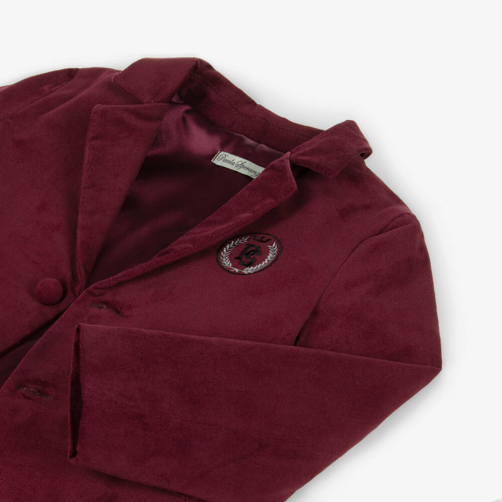 بيكولا سبيرانزا-جاكيت بليزر مخمل لون أحمر بورغندي للأولاد | Childrensalon Outlet