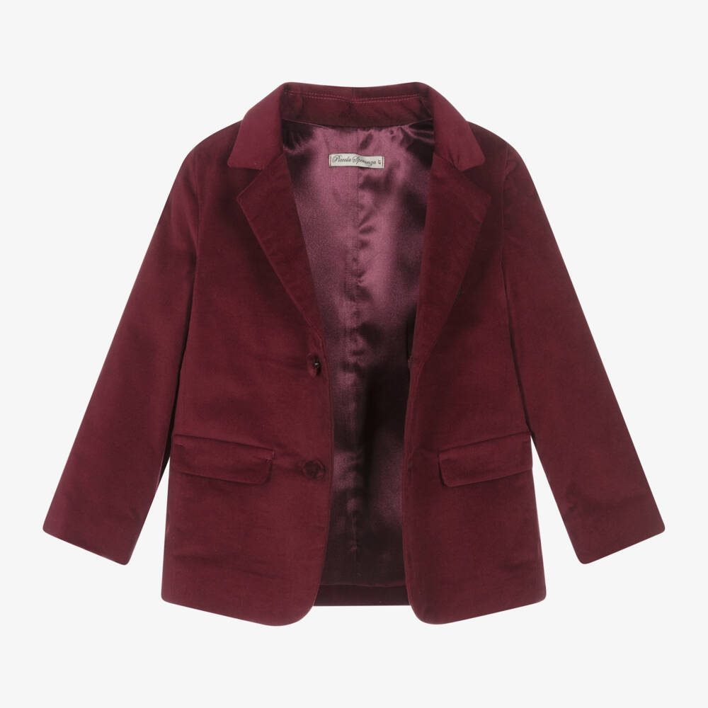 بيكولا سبيرانزا-جاكيت بليزر مخمل لون أحمر بورغندي للأولاد | Childrensalon Outlet