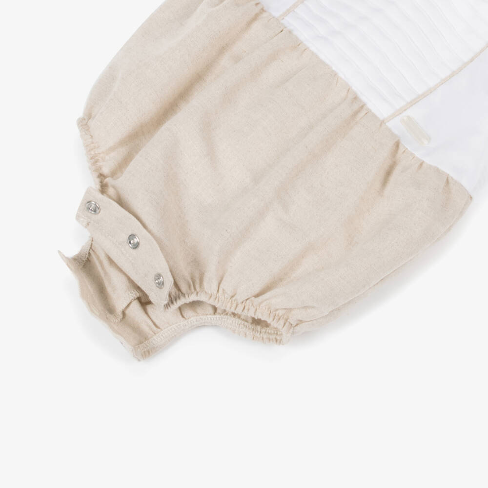 Piccola Speranza-جمبسوت أبيض وبيج للأولاد بتصميم طيات أنيقة | Childrensalon Outlet