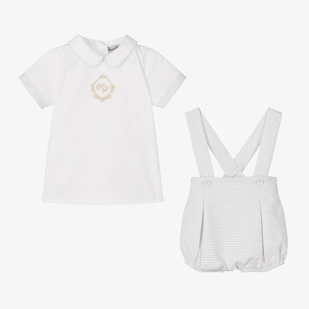 Piccola Speranza-Белый топ и бежевые шорты в полоску для мальчиков | Childrensalon Outlet