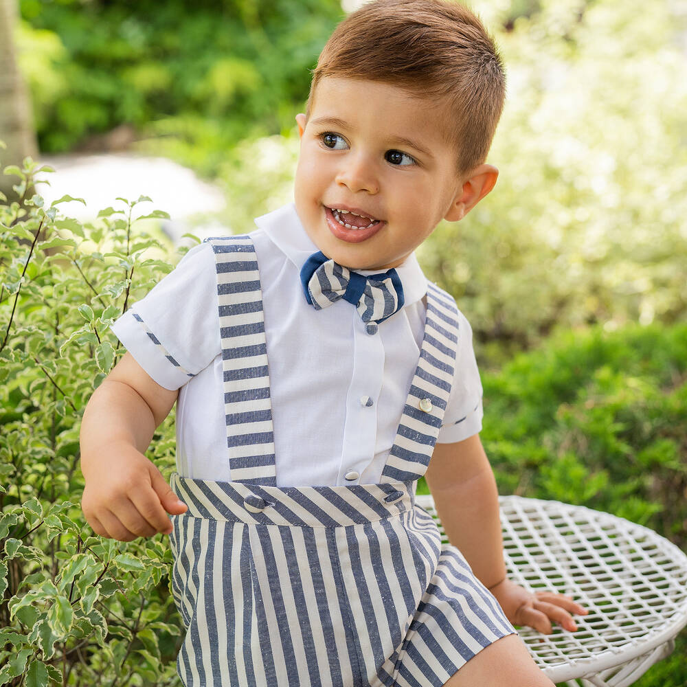 Piccola Speranza-Boys White & Blue Stripe Shorts Set | Childrensalon Outlet