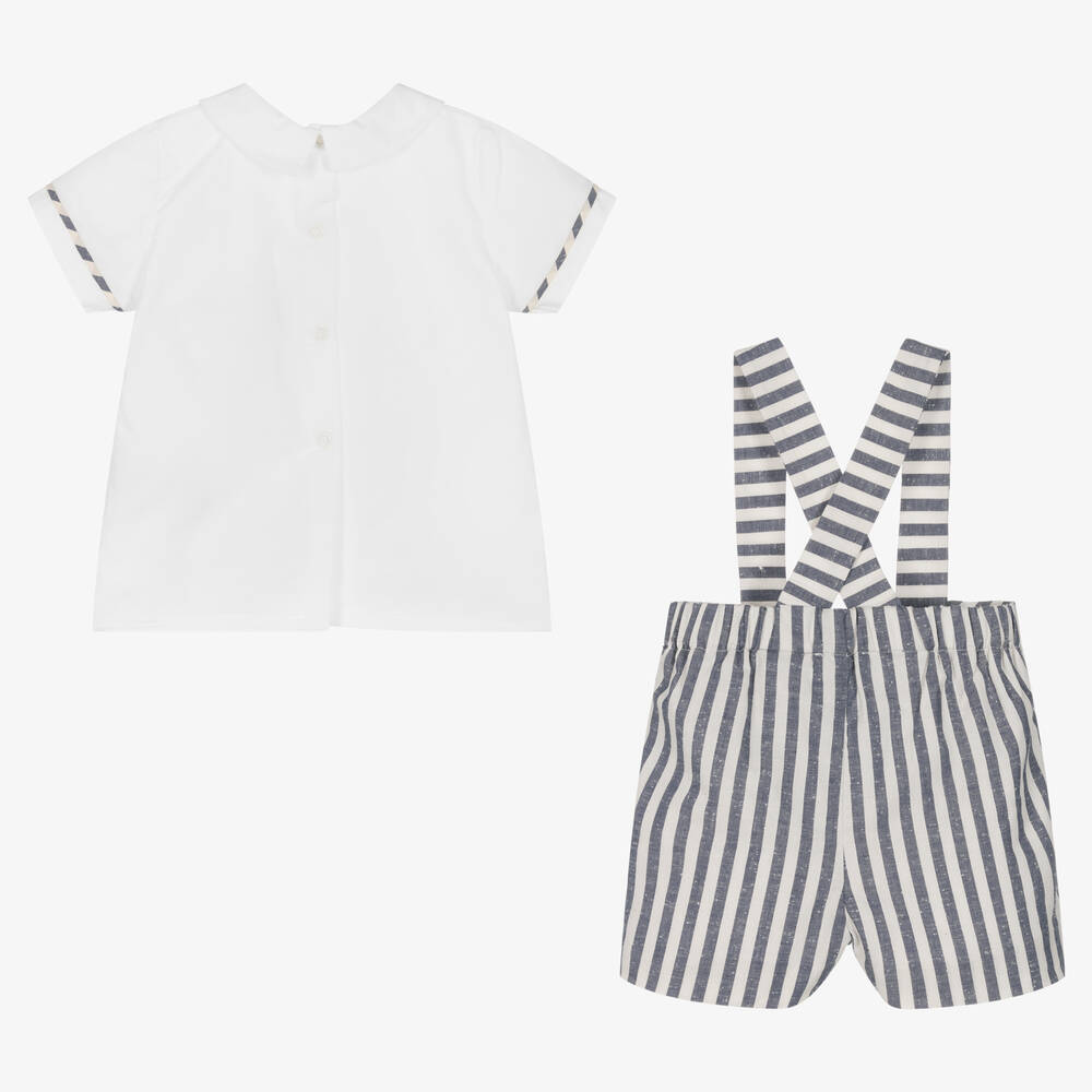 Piccola Speranza-Boys White & Blue Stripe Shorts Set | Childrensalon Outlet