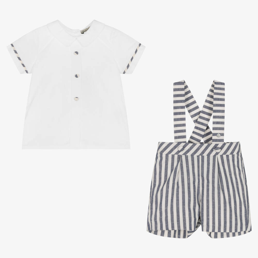 Piccola Speranza-Boys White & Blue Stripe Shorts Set | Childrensalon Outlet