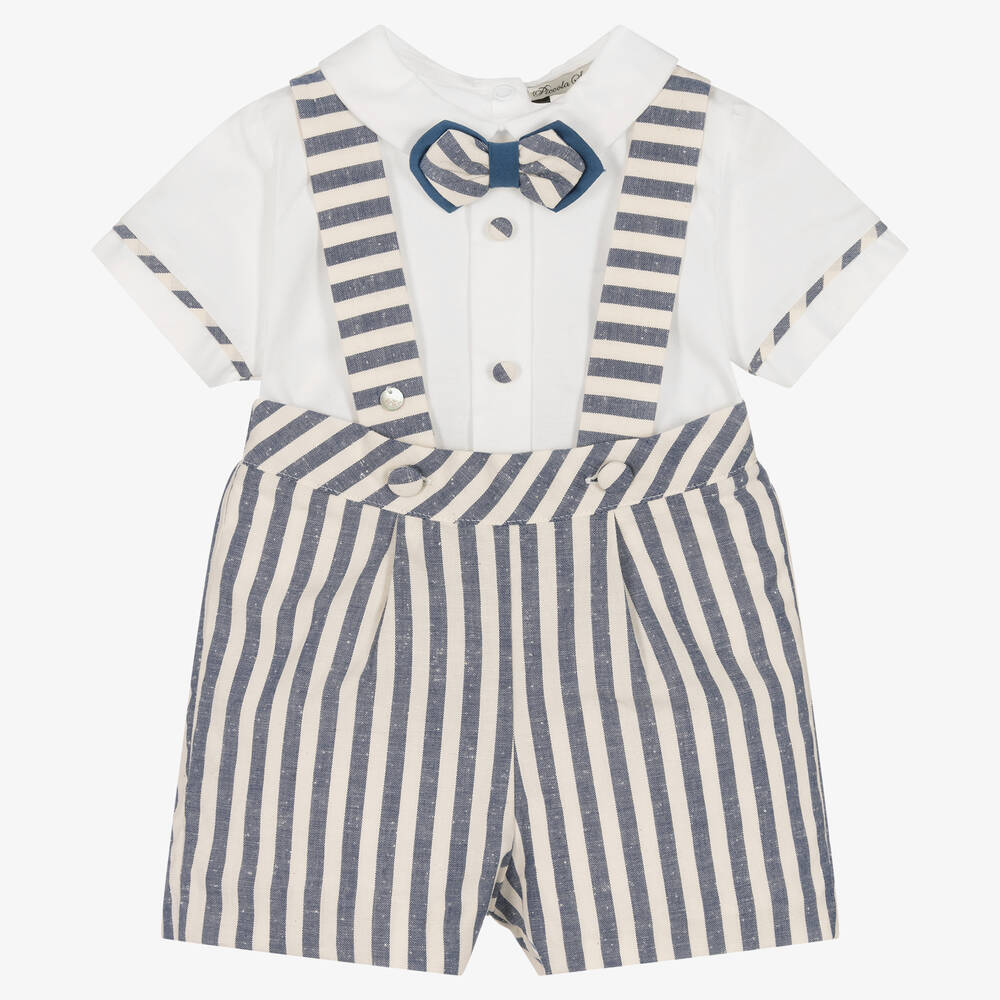 Piccola Speranza - Boys White & Blue Stripe Shorts Set | Childrensalon