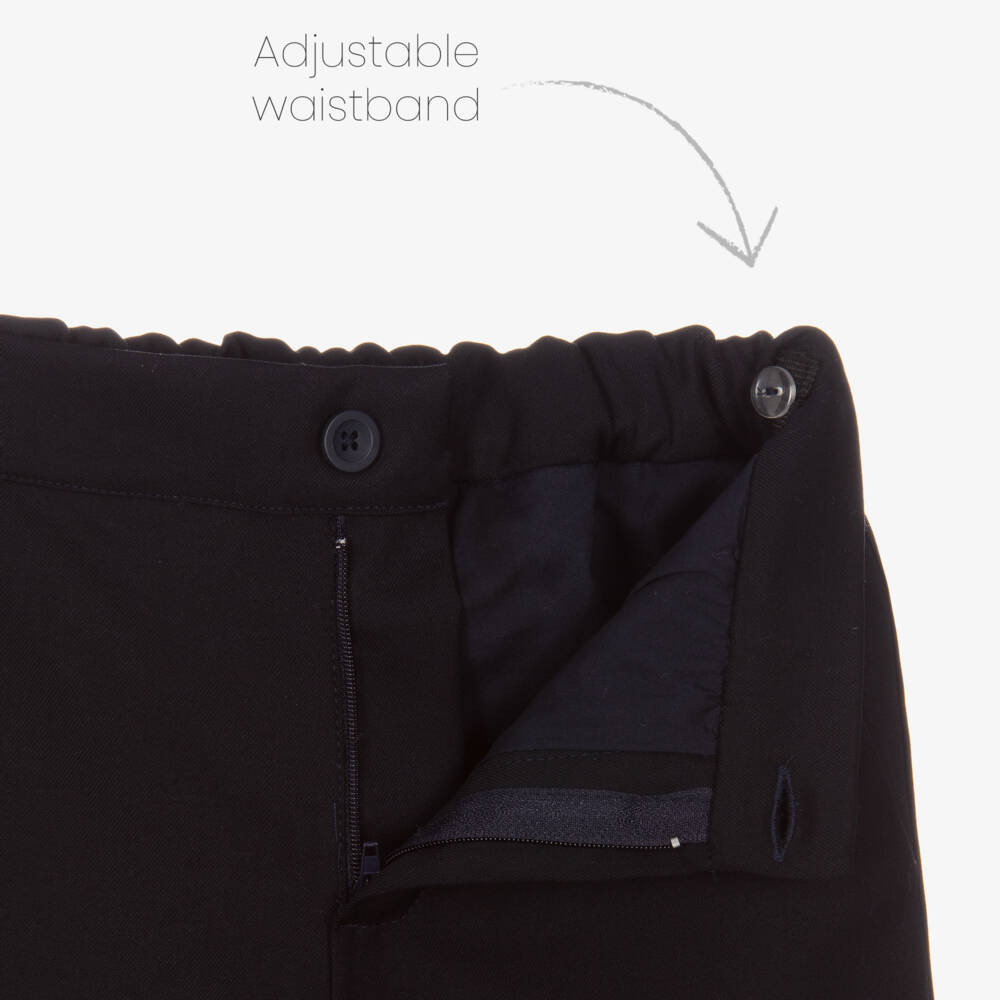 Piccola Speranza-Boys White & Navy Blue Trouser Set with Tartan Bow Tie | Childrensalon Outlet