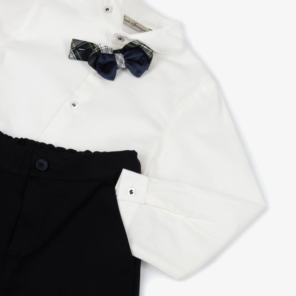 Piccola Speranza-Boys White Shirt & Navy Trousers Ensemble | Childrensalon Outlet