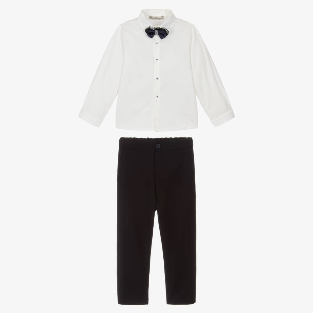 Piccola Speranza-Boys White Shirt & Navy Trousers Ensemble | Childrensalon Outlet