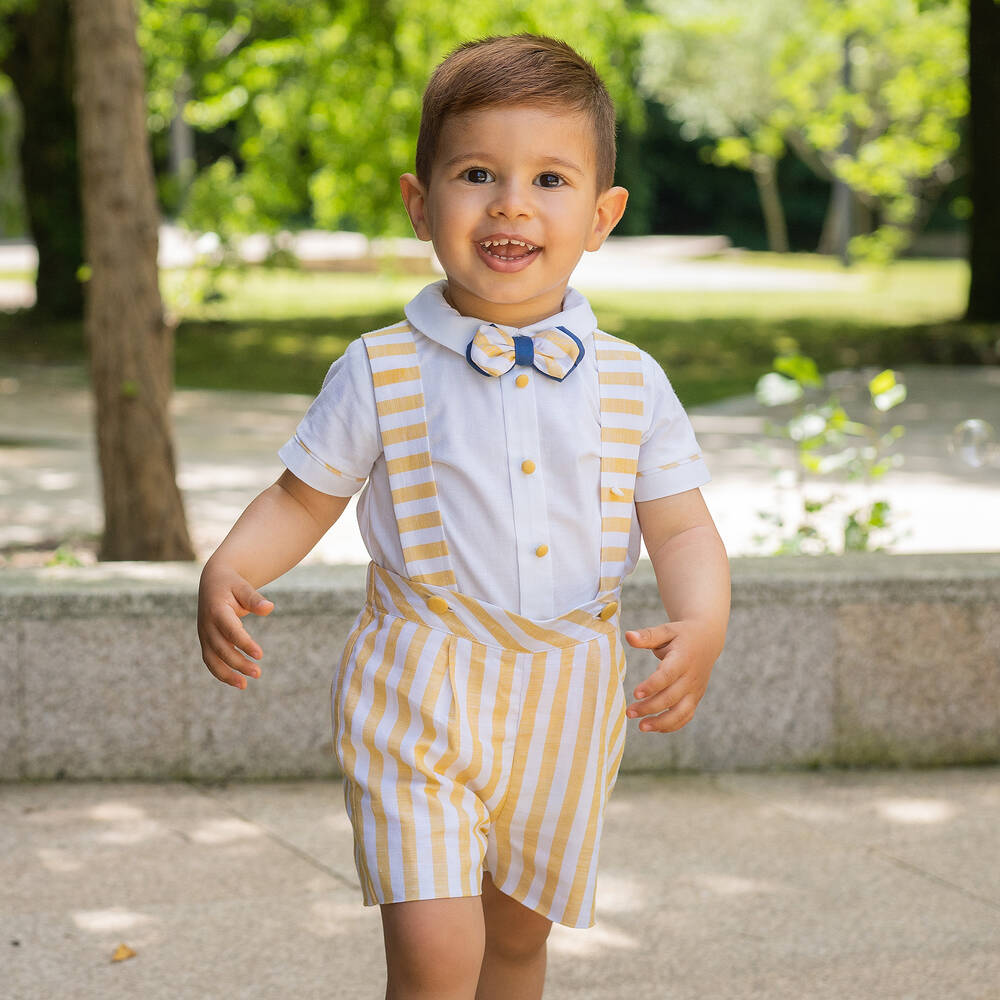 Yellow and white striped shorts sales