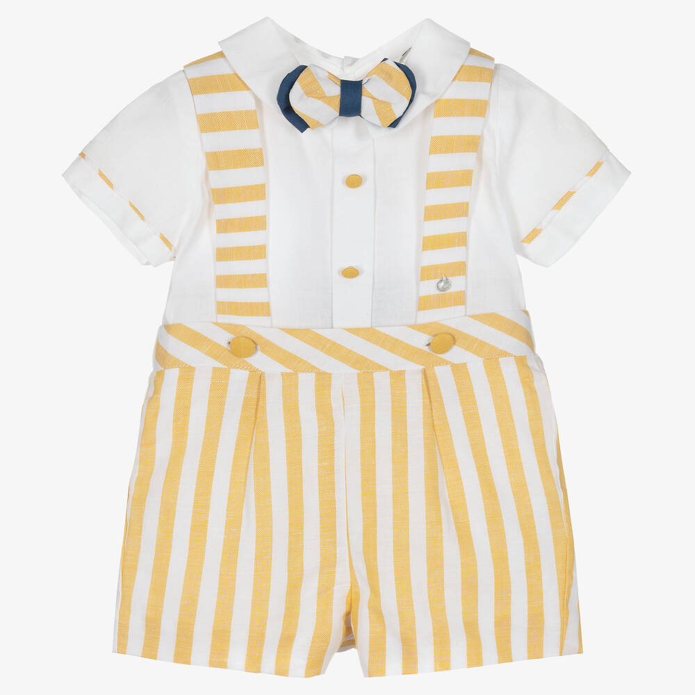 Piccola Speranza - Ensemble short blanc et jaune rayé | Childrensalon