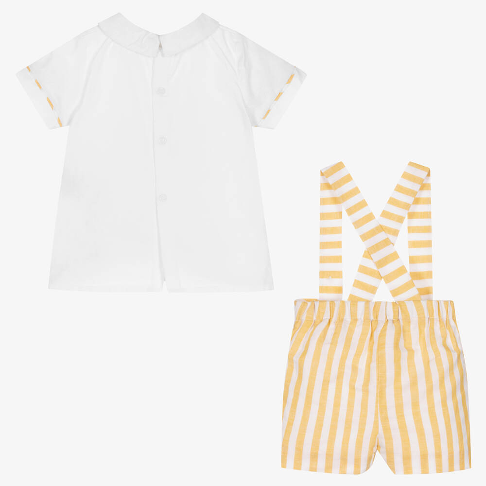 Piccola Speranza-Boys White & Yellow Stripe Shorts Set | Childrensalon Outlet