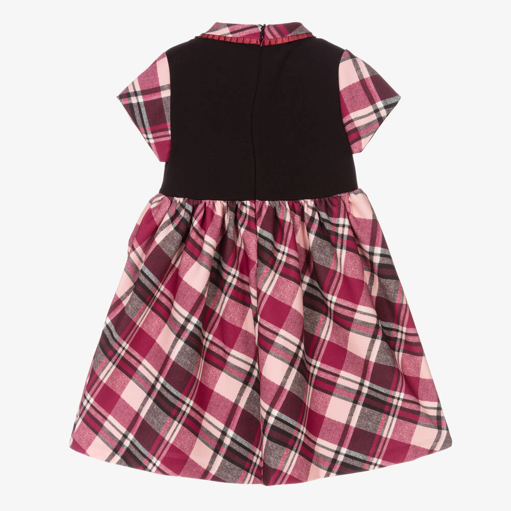 Piccola Speranza-فستان جيرسي تويل تارتان لون أحمر برغندي وأسود | Childrensalon Outlet