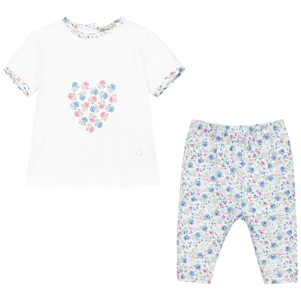 Piccola Speranza-طقم ليغنغز وتيشيرت قطن لون أزرق وأبيض | Childrensalon Outlet