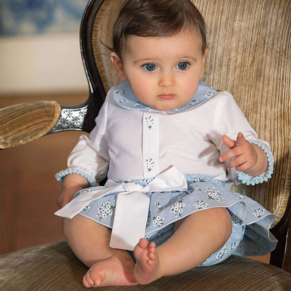 Piccola Speranza-طقم شورت أطفال بناتي قطن لون أزرق بطبعة ورود | Childrensalon Outlet