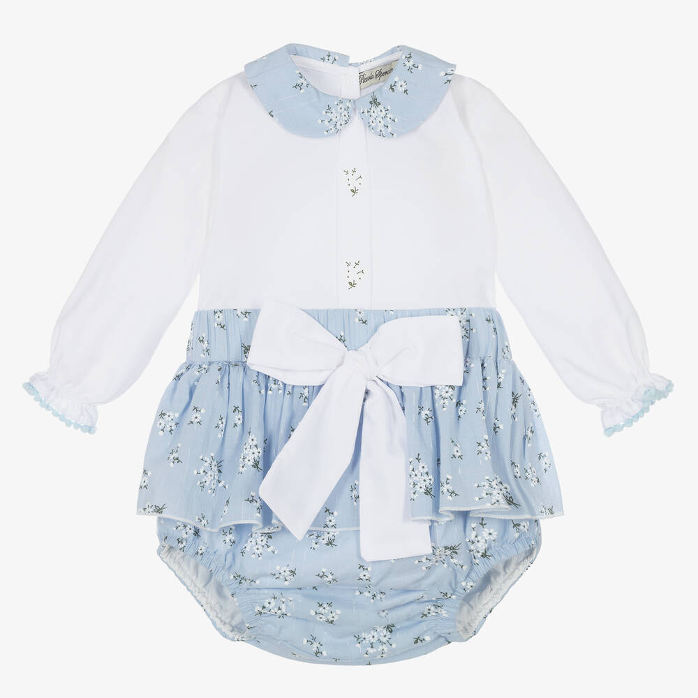Piccola Speranza - Girls Baby Blue Cotton Floral Shorts Set | Childrensalon
