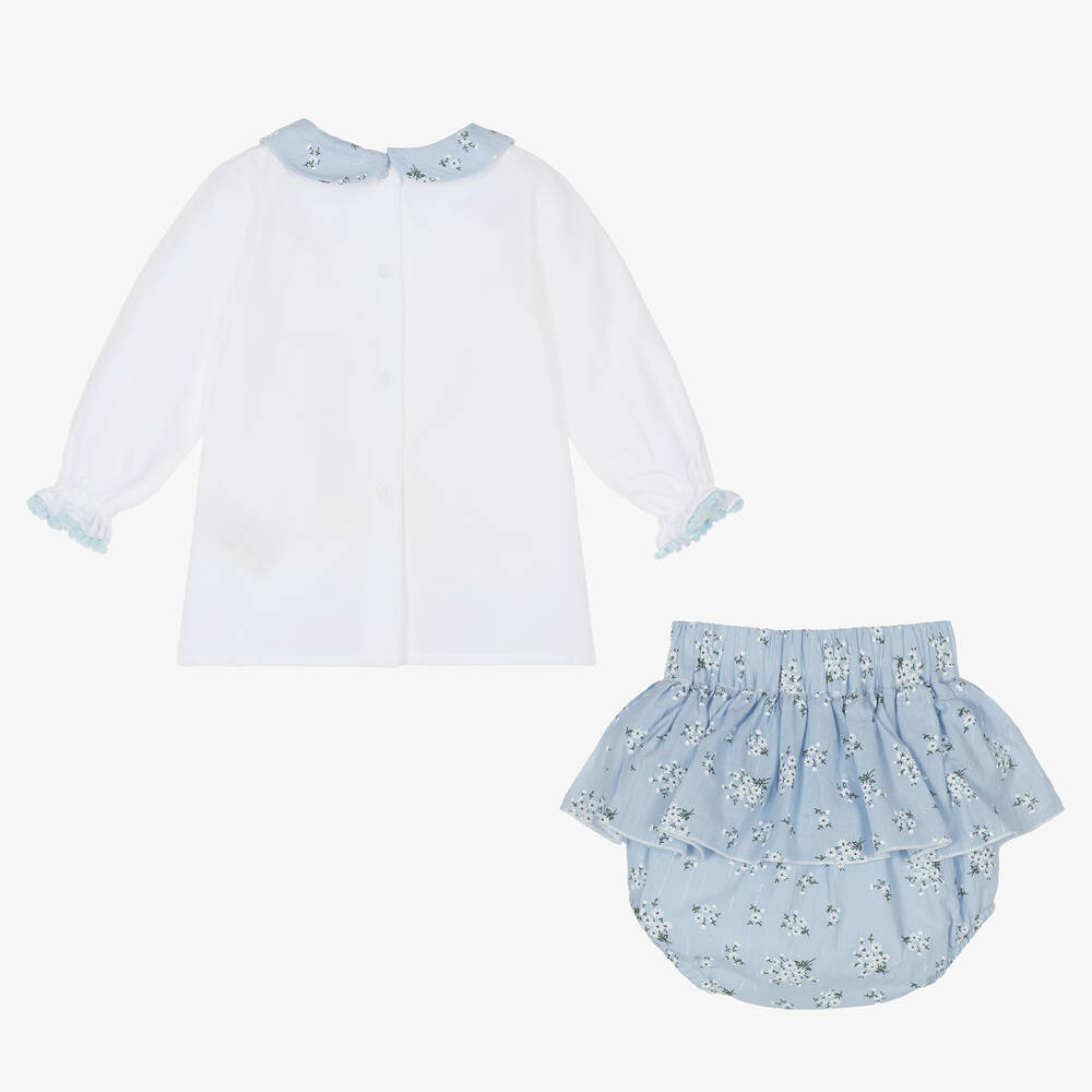 Piccola Speranza-طقم شورت أطفال بناتي قطن لون أزرق بطبعة ورود | Childrensalon Outlet