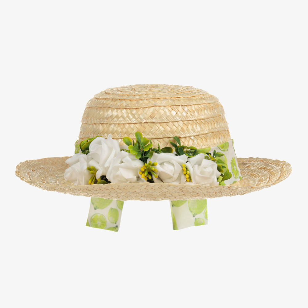 Piccola Speranza - Бежево-зеленая соломенная шляпа | Childrensalon