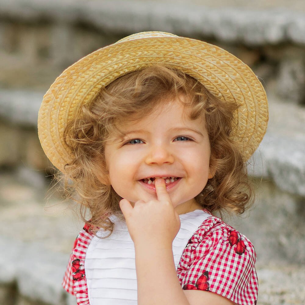 Piccola Speranza-Girls Beige & Red Straw Hat | Childrensalon Outlet