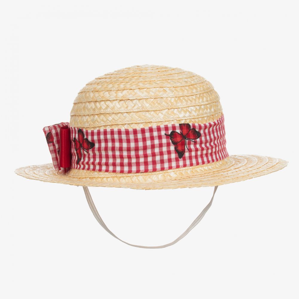 Piccola Speranza - Бежево-красная соломенная шляпка для девочек | Childrensalon