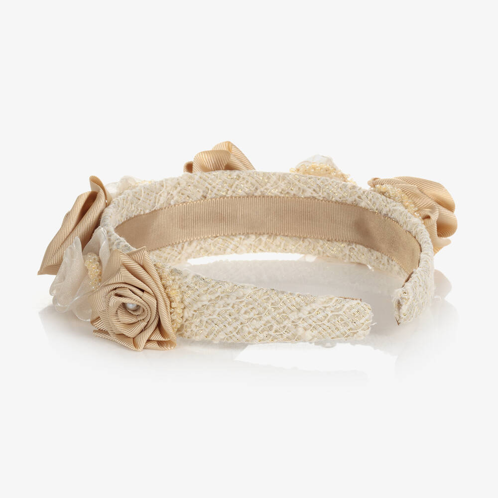 Piccola Speranza-Girls Beige Rose Hairband | Childrensalon Outlet