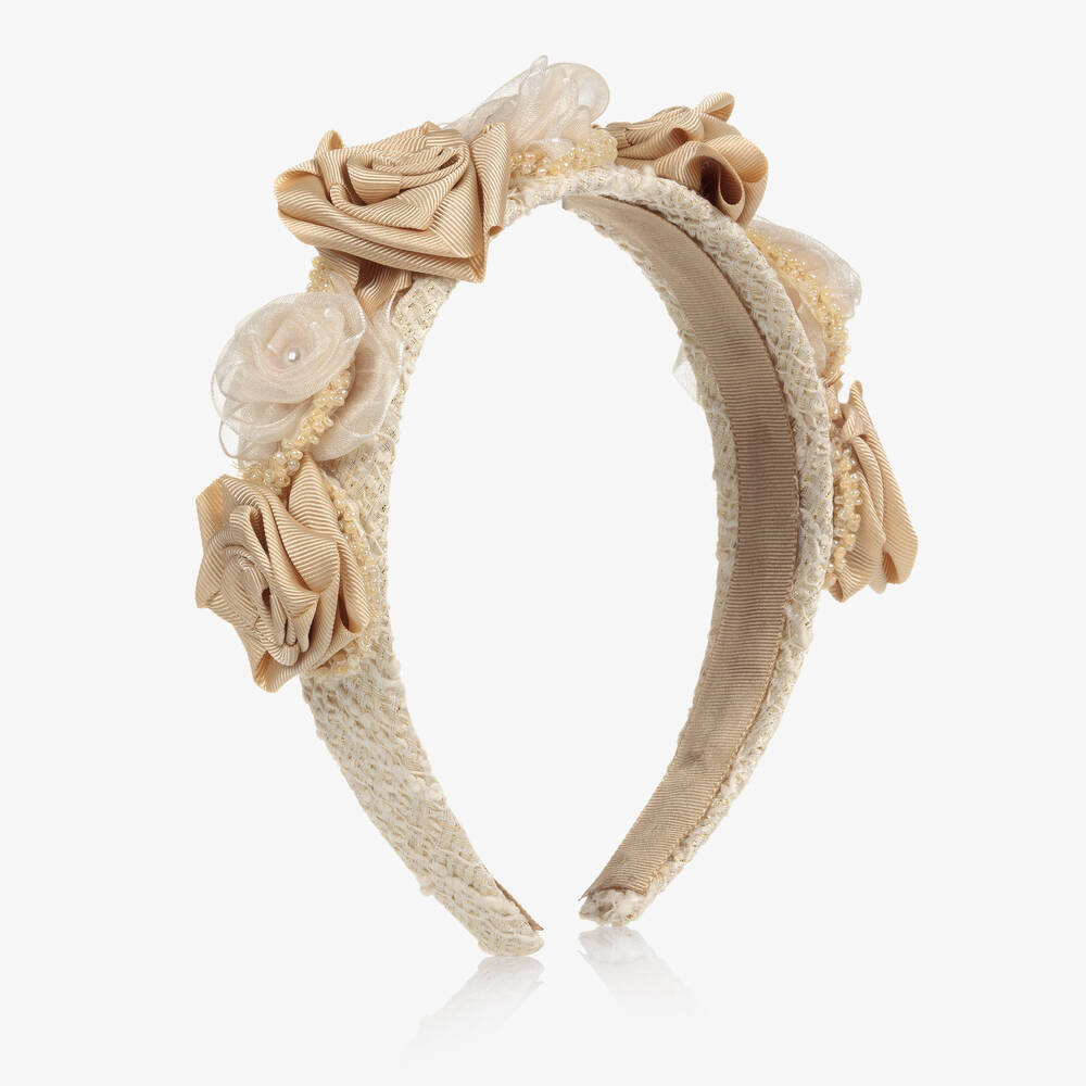 Piccola Speranza - Girls Beige Rose Hairband | Childrensalon