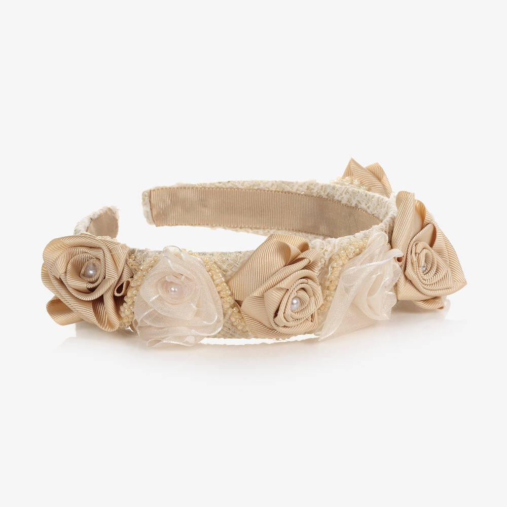 Piccola Speranza-Girls Beige Rose Hairband | Childrensalon Outlet