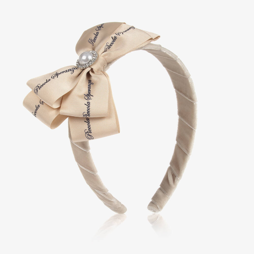 Piccola Speranza - Girls Beige Velvet Hairband | Childrensalon