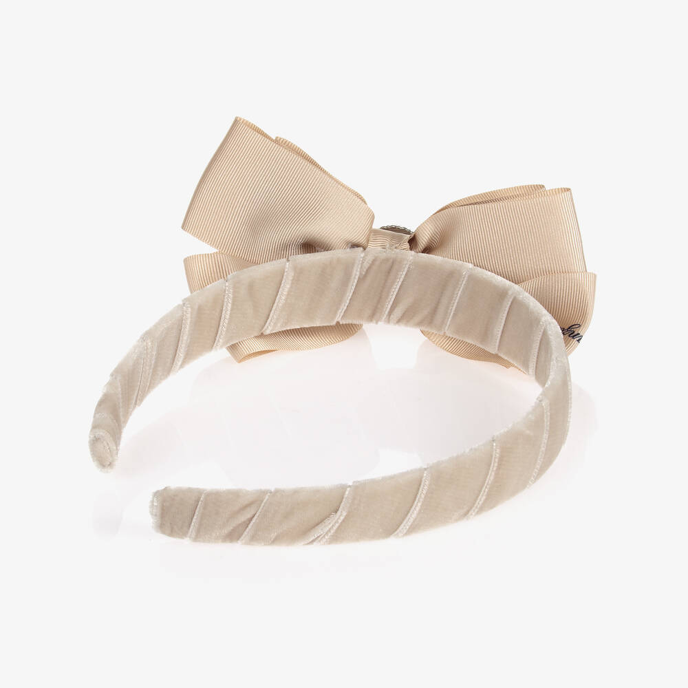 Piccola Speranza-Girls Beige Velvet Hairband | Childrensalon Outlet