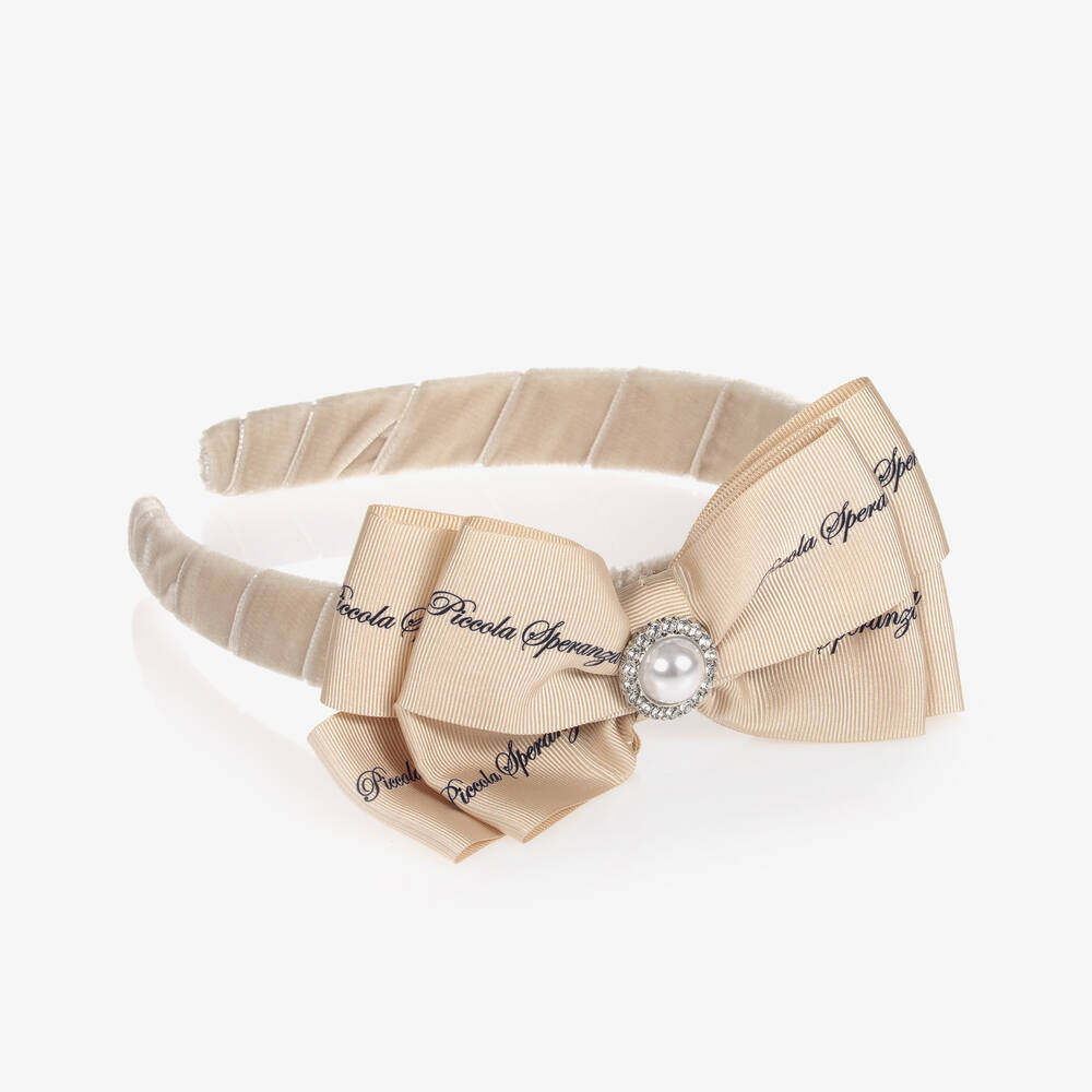 Piccola Speranza-Girls Beige Velvet Hairband | Childrensalon Outlet