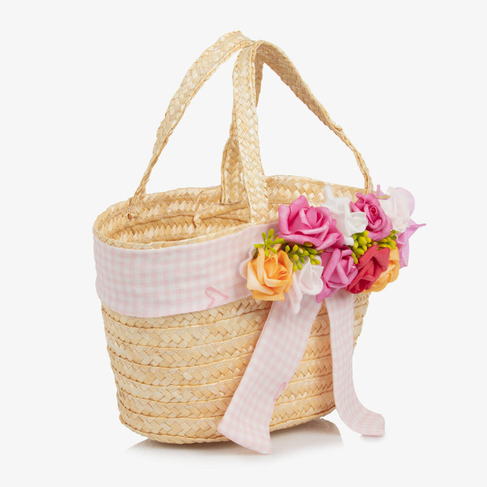 Piccola Speranza-Girls Beige Woven Straw Tote | Childrensalon Outlet