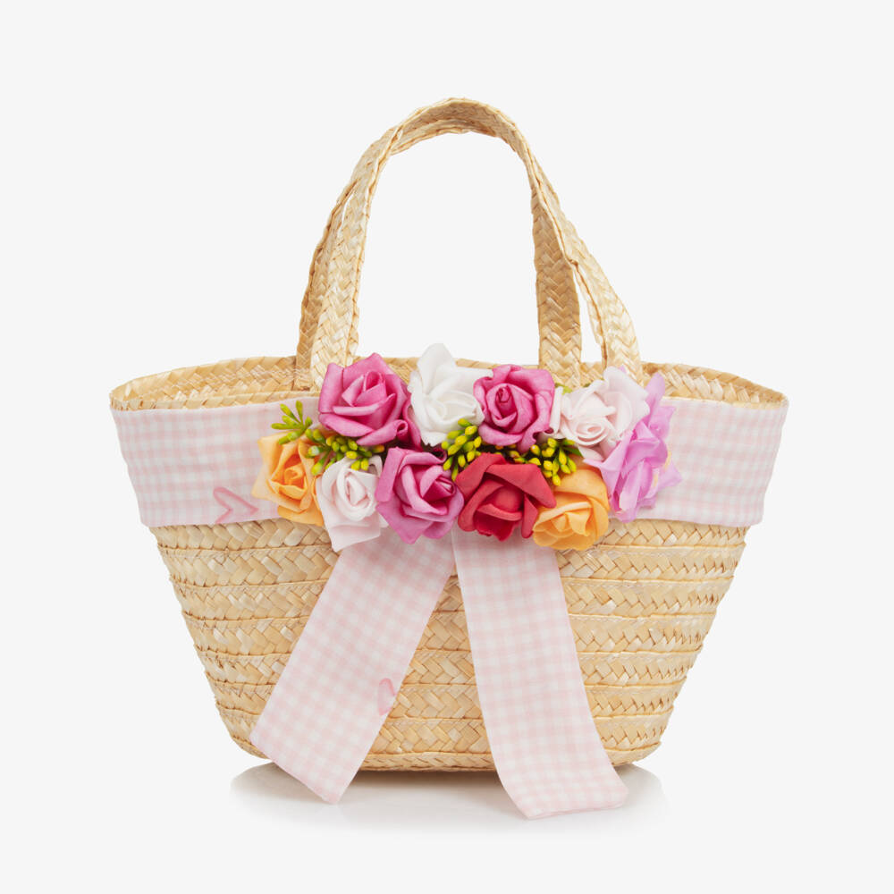 Piccola Speranza-Girls Beige Woven Straw Tote | Childrensalon Outlet