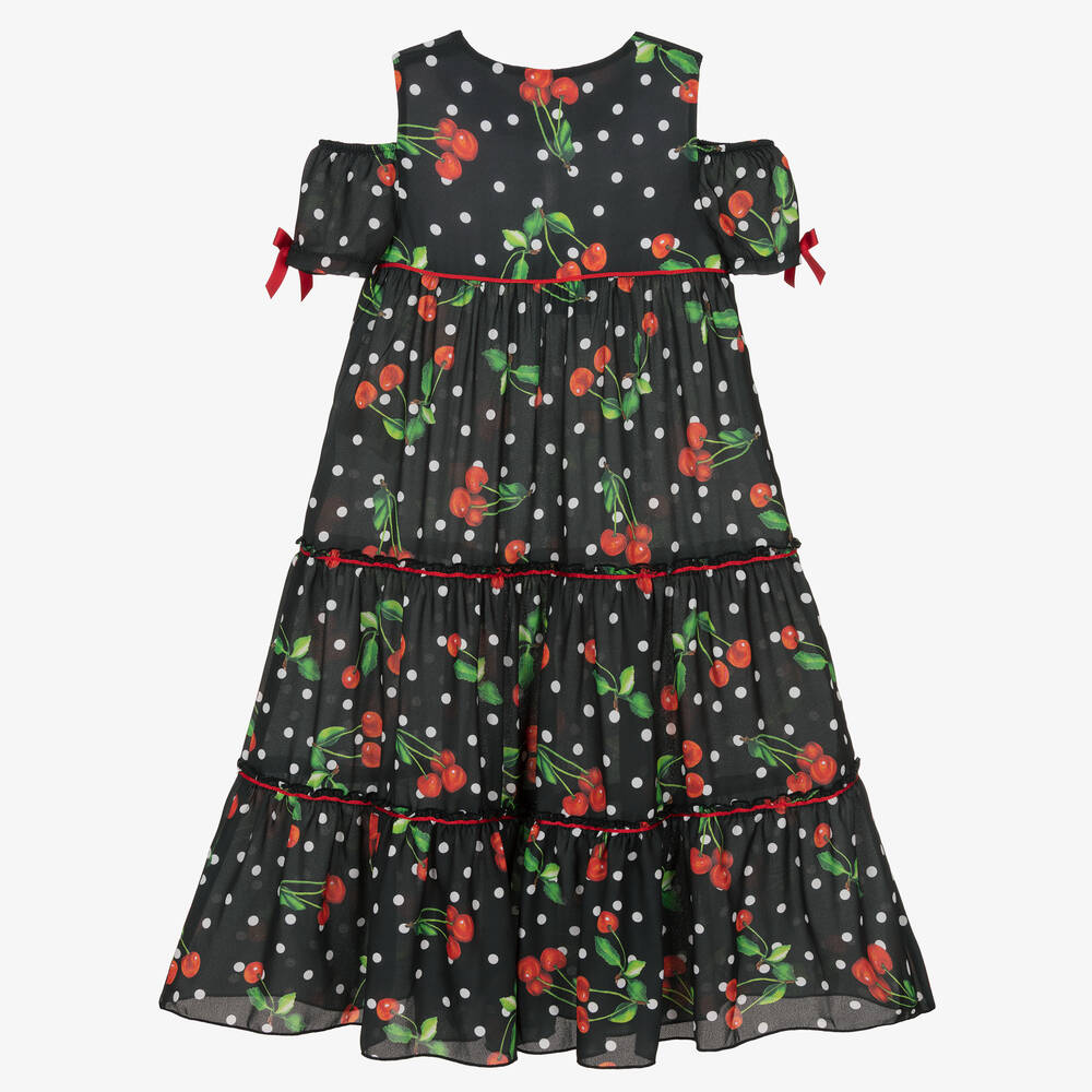 Piccola Speranza-Girls Black Cherry Tiered Dress | Childrensalon Outlet