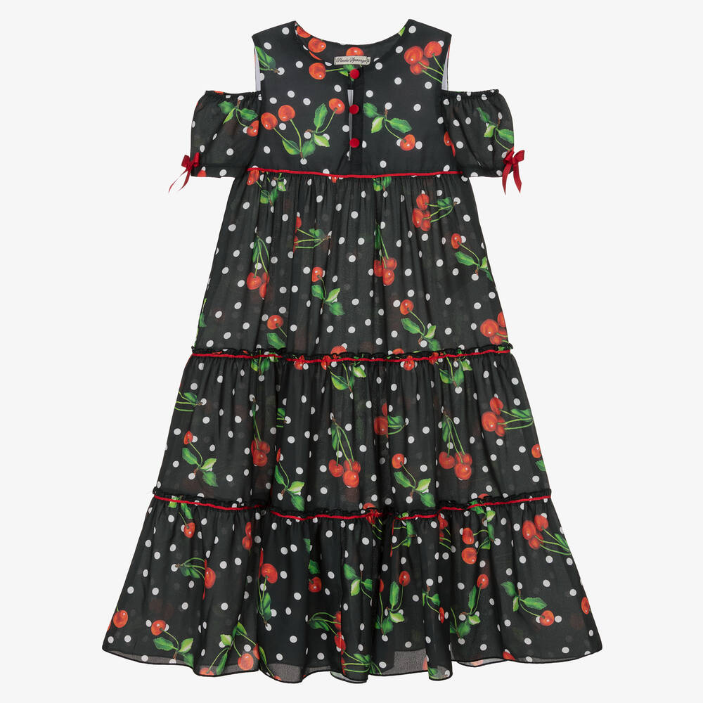 Piccola Speranza - Robe noire à cerises et volants | Childrensalon