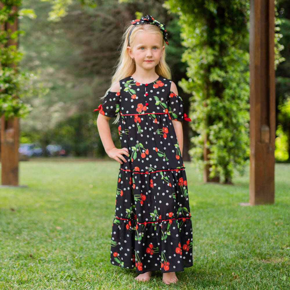 Piccola Speranza-Girls Black Cherry Tiered Dress | Childrensalon Outlet