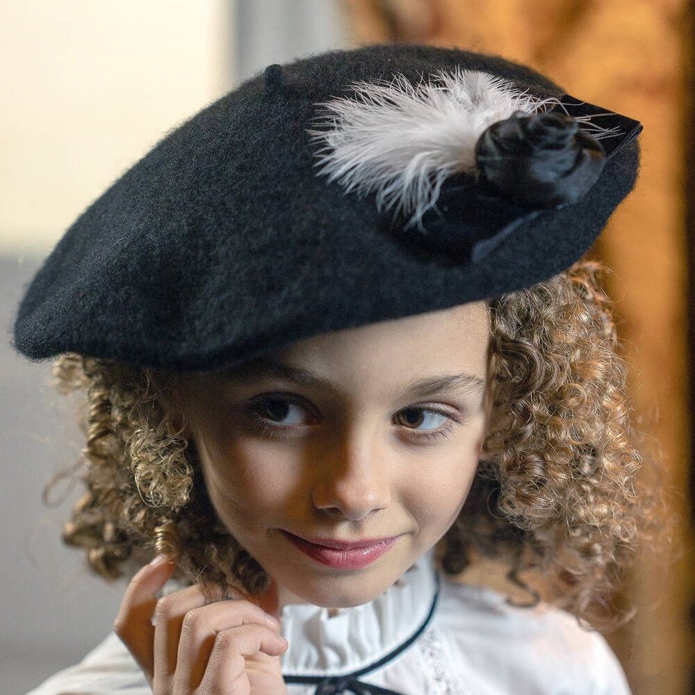 Piccola Speranza-Girls Black Felted Wool Beret | Childrensalon Outlet