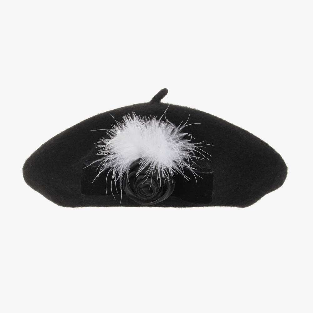 Piccola Speranza-Girls Black Felted Wool Beret | Childrensalon Outlet