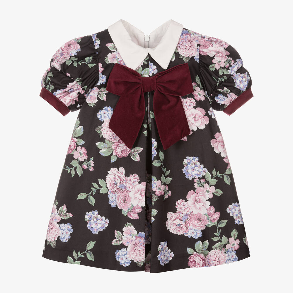Piccola Speranza-Girls Black Floral Cotton Dress  | Childrensalon Outlet