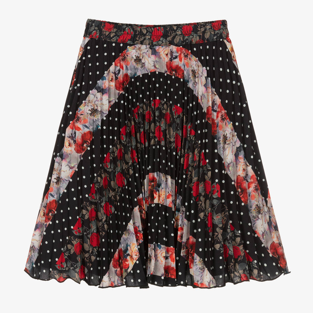 Piccola Speranza - Girls Black Floral & Polka Dot Skirt | Childrensalon