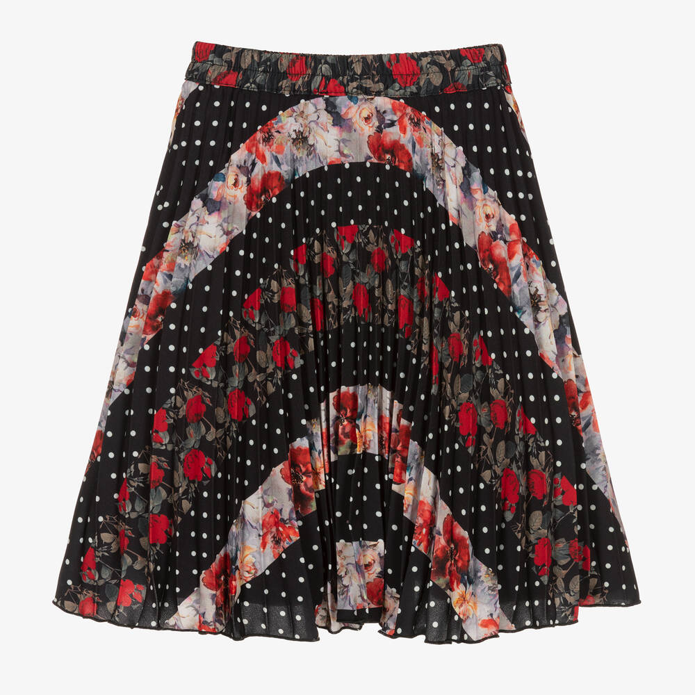 Piccola Speranza-Girls Black Floral & Polka Dot Skirt | Childrensalon Outlet